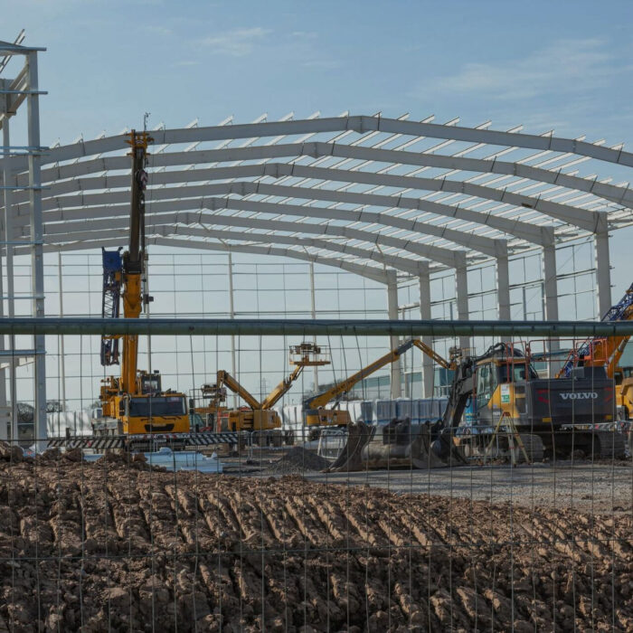 a warehouse under construction with the use of steel fabrication services in liverpool by meadows engineering